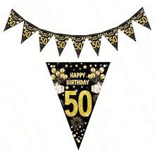 1 件生日快乐纸质横幅 18 21 30 40 50 60 70 80 90 岁生日派对装饰成人黑金周年派对用品拍照道具 - 彩色 - 查看 12