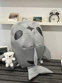 1pc New Funny Shark Design Waterproof Nylon Backpack, Large Capacity Outdoor Daypack Without Pendant - A - View 11