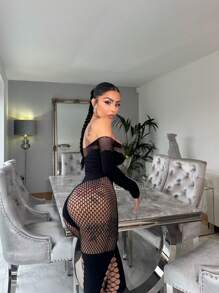Sexy Lingerie Women Sexy See Through Women Jumpsuit Outfits Mesh Hollow Out Crop Top Bodycon Long Sleeve Rompers