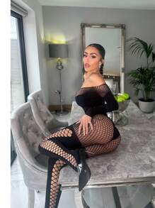 Sexy Lingerie Women Sexy See Through Women Jumpsuit Outfits Mesh Hollow Out Crop Top Bodycon Long Sleeve Rompers