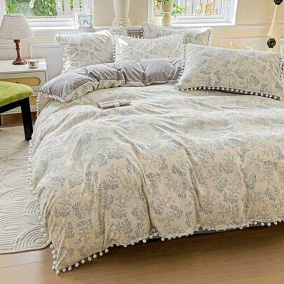 1 件超大柔软绗缝羽绒被套，柔软水洗超细纤维羽绒被套，带拉链和系带角，冬季和夏季温暖舒适