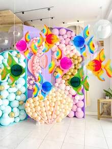 3 件套海洋派对装饰套装，彩虹蜂巢鱼挂饰，室内外多彩海洋风格装饰，生日派对道具，毕业典礼热带鱼派对装饰用品 - 海底/美人鱼/卢奥/夏威夷/生日餐桌中心装饰 - 混合彩色纸质材料 - 彩色 - 查看 2