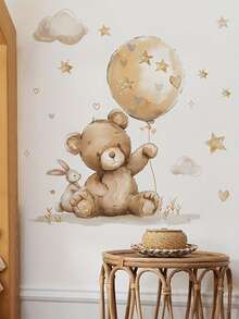 1pc Glam Style Teddy Bear With Balloon Wall Decal, Detachable Waterproof PVC Sticker, Glitter Embellished, Self-Adhesive, Single Use, Asymmetrical Shape, For Plastic Surfaces - Multicolor - View 6