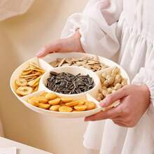 1pc Plastic Divided Snack Plate, Round 5 Compartments Nut Seeds Snack Tray