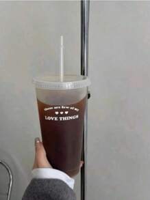 1/2pcs 700ml Or 470ml PP Coffee Cup, Portable Cartoon Straw Cup, Ice Coffee Cup, Couple Water Bottle Back To School