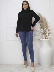 Women's Knitted Blouse High Neck With Front Brace Winter Elegant--- - Black - View 5