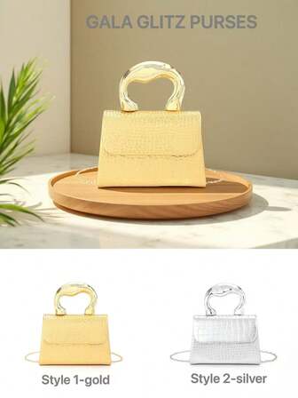 2025 年春夏经典鳄鱼纹面料腕带手拿包，多功能双用途正式活动手提包，新娘钱包，简约单肩链条斜挎包，适合商务、大学、派对、婚礼等场合