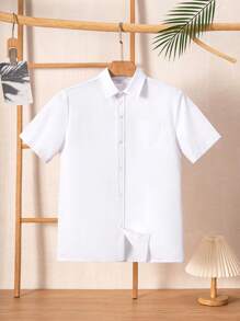 Camisa formal de manga corta blanca de estilo academia clásica para adolescentes, uso informal para fiestas