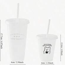 1/2pcs 700ml Or 470ml PP Coffee Cup, Portable Cartoon Straw Cup, Ice Caffe Americano Cup, Couple Water Bottle Back To School