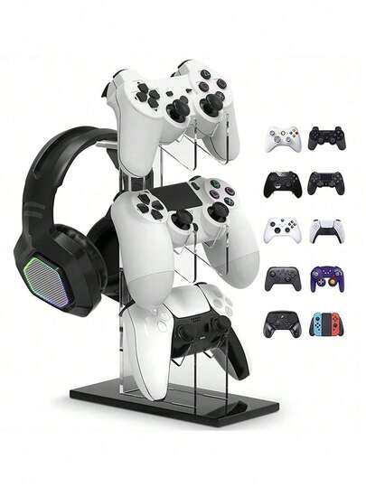 1 件亚克力 3 层游戏控制器收纳架、耳机支架、透明展示架、耳机展示挂架