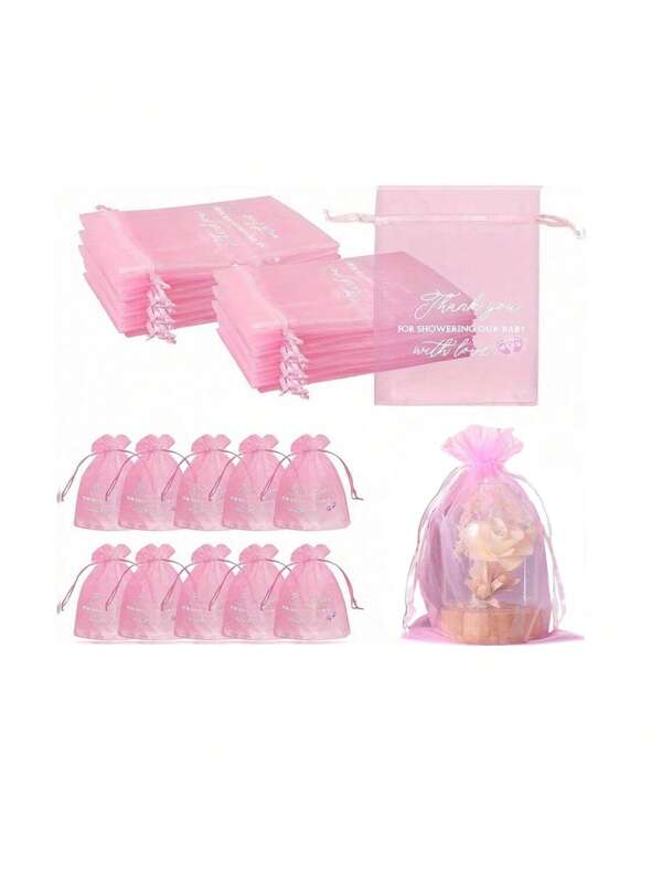 10PCS/20PCS Pink Transparent Chiffon Shower Gift Bag, Small Shower Bag With Drawstring Net, Suitable For Party Gifts, Wedding Gifts, Graduation Gifts, Cosmetics And Gift Packaging
