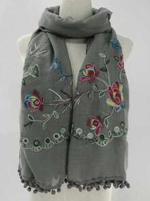 1pc Lightweight Knit Embroidered Summer Scarf - Multicolor - View 16