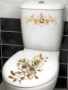 3D花朵马桶盖贴纸，马桶座便器盖贴花，浴室防水壁画乙烯基贴花，浴室装饰，浴室装饰，可移除贴纸