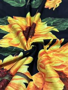 Váy dây lưng in hoa hướng dương thanh lịch cỡ lớn, phong cách nghỉ dưỡng, xuân/hè - Nhiều màu - Xem 4