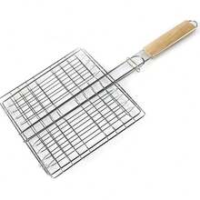 不锈钢烧烤架，方形可折叠烤架，多功能烤架夹，耐高温烤网，易抓握木质手柄，户外野餐烧烤配件，烹饪均匀，易于清洁，轻巧便携，适合户外烧烤、家庭聚会、露营，非常适合烧烤蔬菜、肉类、海鲜和各种食材，烧烤爱好者的必备工具（颜色随机） - 彩色 - 查看 8