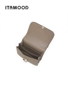 ITAMOOD 安静奢华正品两片牛皮设计师优雅方形包，轻便商务休闲灰色钱包和手提包和托特包，简约复古纯色翻盖单肩包和腋下包，可调节肩带斜挎包和挎包