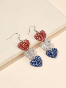 1Pair Glitter Americana Design USA Flag Color Heart Drop Earrings For Women Girl For American Pride Independence Day Patriotic Accessories Jewelry