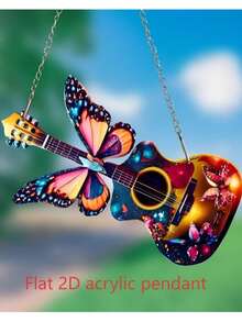 1 pieza Atrapasol de acrílico con mariposa, decoración colgante para ventana y puerta con escena festiva, decoración navideña, regalo del Día de San Valentín o del Maestro, colgante retro con flor, mariposa, guitarra o coche plano