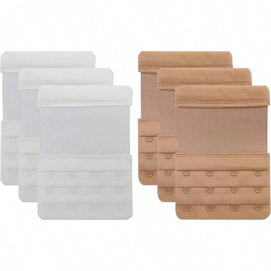 4 extensores de sujetador con ganchos, extensores de correa suaves, elásticos y cómodos - Blanco/Color piel - Paquete de 6 piezas - Ver 1