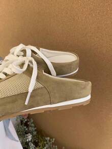 Women's Low Shoes With Thick Sole And Closed Toe, Breathable Mesh Shoes - Khaki - View 2