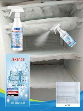 jakehoe 1pc Refrigerator Defrosting Spray, 1pc Refrigerator Deodorizing Cleaner. Refrigerator Defrosting Can Be Combined With Refrigerator Deodorizing For Better Results, A Two-In-One Solution. Multi-Purpose Cleaning Spray For Household Refrigerators, Freezers, And Ice Makers, Easily Dissolves Stubborn Frost Without Scraping, Saving Time And Effort. The Active Formula Can Quickly Penetrate And Melt Frost, Improving Defrosting Efficiency.