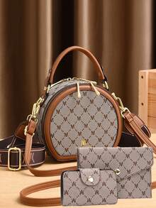Soft Faux Leather Handbag And Wallet Combo - Women's Fashion Bag Set - Casual Versatile Zippered Tote With Edge Paint Finish And - Brown - View 6