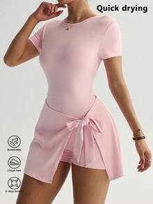 Thời trang nữ ngoài trời, thích hợp cho yoga, chạy bộ, pilates, đi làm, hẹn hò, đi biển, sinh hoạt hàng ngày. Chất liệu co giãn, gợi cảm, thoải mái, tay ngắn, hở lưng, ôm sát bụng, nâng đỡ và định hình eo, trẻ trung, năng động, màu hồng thể thao mùa hè. - Hồng - Xem 3