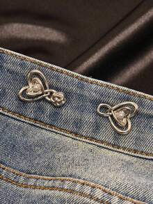 1 Pair Of High-End Pearl Heart-Shaped Brooch Waist Adjuster For Jeans Skirts, Premium Quality With Adjustable Waistband Buckle - Heart-shaped Waist Buckle - View 4