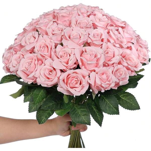 Nejlue Artificial Flowers/Plants1111 Home & Living 5pcs Artificial Pink Rose Flowers, Pink Rose Bouquet, Silk Long Stem Rose, Bridal Bouquet, Valentine's Day Bouquet, For Home Decor,Room Decor,Garden Decor,Wall Decor,Indoor Outdoor Decor, Bedroom Decor,Wedding Decoration,Table Decoration,Christmas Decorations,Party Decorations,Halloween Decoration,Birthday Decoration,Autumn Decor