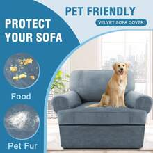 Sofa Cover 3 Piece T Cushion Loveseat Slipcovers Thick Velvet Couch Cover Stretch T Cushion Sofa Covers For 2 Cushion Couch With 2 Individual T Cushion Covers Washable, Stone Blue - Stone Blue - 查看 7