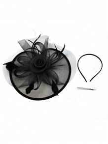 1 Stück Faszinator für Frauen, Teepark Kopfband Hut, Blumengewebe Federn Kopfbedeckung Haarclip für Hochzeit