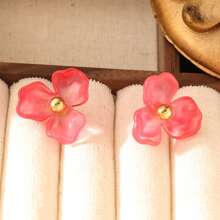 1 Pair 18K Colored Flower Resin Stud Earrings For Women, Fashionable & Fresh Style, Suitable For Party, Date & Office Wear