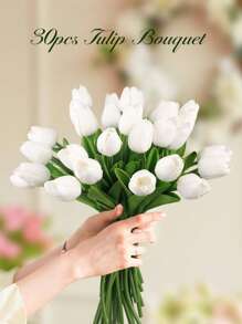 30 Stücke künstliche Tulpen, Echtheitsgefühl Tulpen, geeignet für Vasen, Heimpartys, Hochzeitsdekoration, DIY Blumenwanddekoration Outdoor, ästhetische Raumdekoration, Geschenke für Mädchen, Geschenke für Freunde