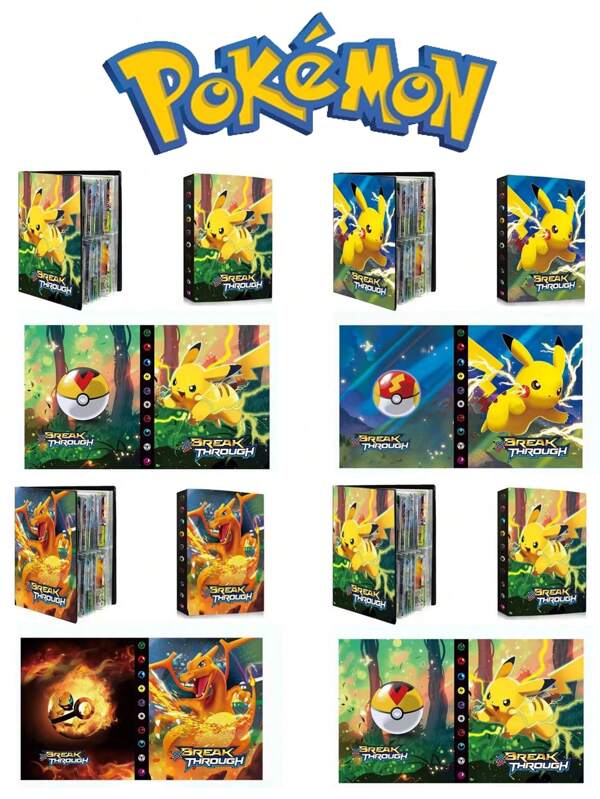 pokemon 1PC-240 Pockets Pokemon Card Scrapbook Holds,4 Pockets 30 Pages 240 Cards Capacity Pikachu Cartoon Trading Card Album,Perfect Card Manager For Collecting And Storing Trading Cards.Compatible With Multiple Trading Cards