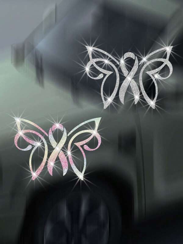 Shiny Breast Cancer Ribbon Butterfly Decorative Stickers, Suitable For Car Windows, Bumpers, Walls, Laptops Or Any Smooth Surface