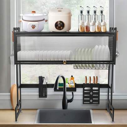 Egouttoir à vaisselle, Support pour évier de cuisine, en acier au carbone, Rangement de cuisine, étagère à épices, 85*28*77cm