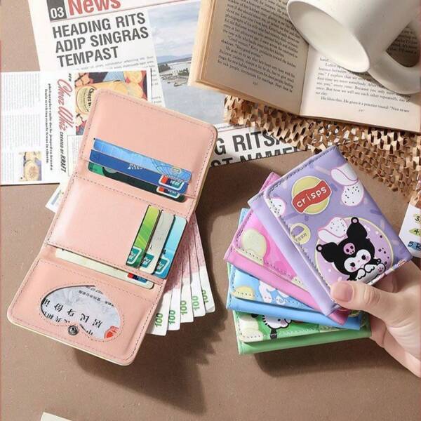 Kuromi Pachacuca Cute & Quirky Potato Chip Design Tri-Fold Wallet, Women's Small Coin Purse Card Holder