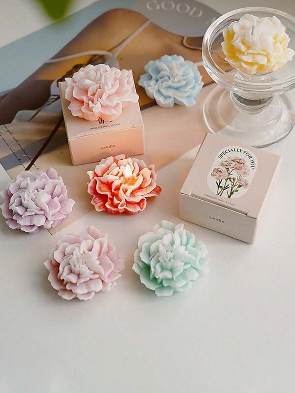 1pc Handmade Carnation Artificial Flower Scented Candle, Suitable For Room Decor, Dining Table, Parties, Weddings, Mother's Day Gifts
