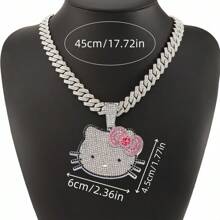 Sanrio 1 pieza Colgante de collar de joyería con Hello Kitty de Sanrio de dibujos animados, lleno de diamantes brillantes, tipo hip hop y de aspecto tridimensional. Regalo de collar con cadena cubana estilo fashionista de gato lindo.