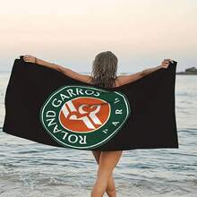 Fourgar Roland Paris Tennis Tournament Beach Towel - Quick Drying, Soft & Absorbent Polyester Blend, Vibrant Red & Green Tennis Design With "Roland Paris" Logo, Lightweight For Beach, Pool, Travel, Camping, Surfing, Outdoor Activities, Sports Design, Fast Drying Fabric Beach Essentials - Multicolor - View 1