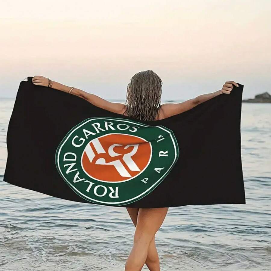 Fourgar Roland Paris Tennis Tournament Beach Towel - Quick Drying, Soft & Absorbent Polyester Blend, Vibrant Red & Green Tennis Design With "Roland Paris" Logo, Lightweight For Beach, Pool, Travel, Camping, Surfing, Outdoor Activities, Sports Design, Fast Drying Fabric Beach Essentials - Multicolor - View 1