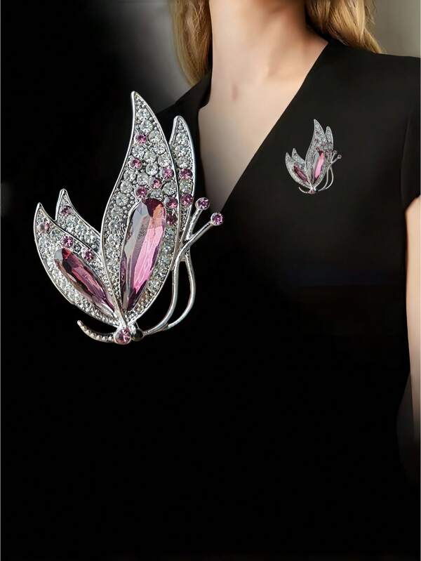 [Rhinestone Butterfly Brooch] Rhinestone Butterfly Brooch, Cute Butterfly Floral Brooch Pin, Insect Lapel Pin, Apparel Decor, Luxury Suit Collar Accessory, Holiday Essentials, Non-Slip Pin, Fashionable Pin For Women's Dresses, Jackets, Sweaters, Blouses, Party/Holiday Outfits