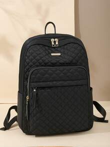 女士尼龙纯色绗缝大容量多功能背包，简约休闲学生学校旅行通勤包