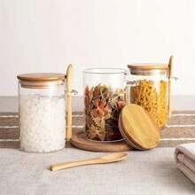 1/2pcs Transparent Glass Breakfast Jars With Bamboo Lids & Spoon, Layered Yogurt Cups With Spoon Holder, Reusable Overnight Oats Containers - Perfect For Yogurt, Oatmeal, Smoothie Bowls, Desserts & Snacks, Ideal For Meal Prep, Office Lunch, Travel, Leak-Proof Design Keeps Food Fresh, Easy To Clean, Essential For Health-Conscious People