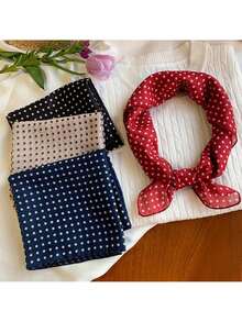 紧致波点58cm棉麻小方巾系列，女士百搭波点装饰围巾头巾护颈小围巾披肩 - 彩色 - 查看 18