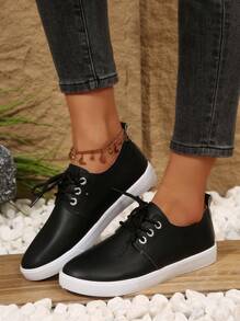 1 Pair Women's Fashion Casual Flat Slip-On Shoes, Solid Color PU Low-Top, Suitable For School, Vacation, Home, Outdoor, Commute, All Seasons Versatile Leisure Sports Shoes