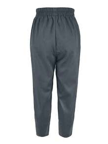 Women Plain Pocket Wrap Hem Tapered Casual Pants - Grey - View 5