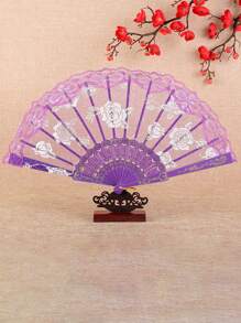 Faltbarer Spitzen-Fächer, handgehalten im chinesischen Vintage-Stil, Handventilator zum Falten für Party, Hochzeit, Tanzdekoration, Vintage-Stil Blumen-Faltfächer elegant für Aufführungen, Party, Hochzeitsdekoration, Vintage-Spitzen-Faltfächer, Tanzventilator, Handfächer als Foto-Requisite
