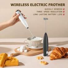 Feizsmile Espumador eléctrico de leche portátil recargable por USB con varillas batidoras de acero inoxidable, tres barras agitadoras, libre de cambiar, fabricador de espuma ajustable a 3 velocidades para café, latte, capuchino, chocolate caliente, matcha, huevo