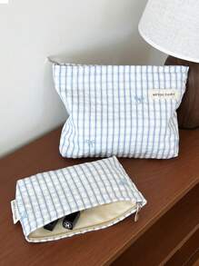 Draagbare make-uptas | Cosmeticatas | Reistas | Grote cosmetische make-uptas met strip voor meisjes | Leuke opbergtas | Cadeaus voor tienermeisjes | Zomerse make-uptas voor vrouwen | Cosmetische tas in Franse stijl | Vintage make-up organizer | Reistoilettas voor make-upkwasten, huidverzorging en gelnagellak - Perfect cadeau voor meisjes, vriendinnen, verjaardagen, bruiloften, feesten en Moederdag, Make-upbenodigdheden, Make-uptools, Opbergtas | Reisbenodigdheden